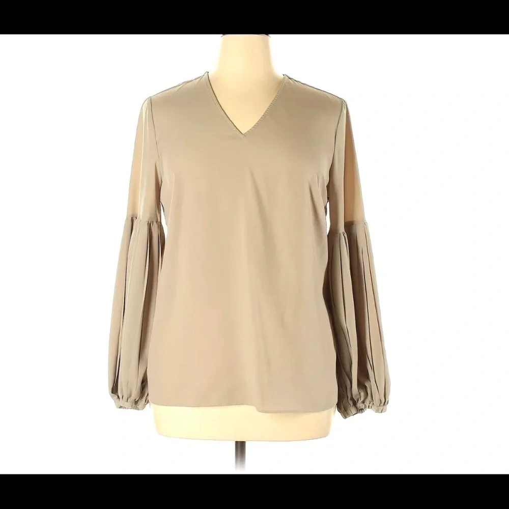 BANANA REPUBLIC pleated tan puff long sleeves blouse boho women’s size S